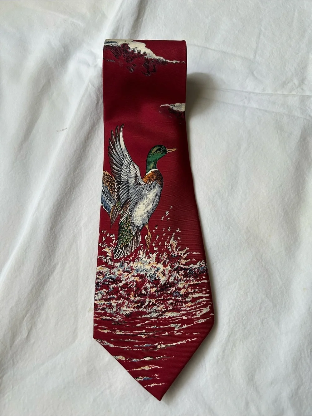 Ducks Unlimited Red Mallard Duck Print Silk Tie